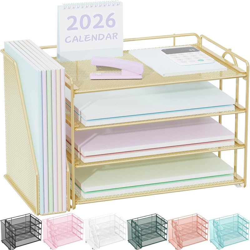 Spacrea Desk Organizers and Accessories, Paper Organizer for Desk with File organizer, Desk Accessories & Workspace Organizers for Office Supplies (Gold) - Image 1